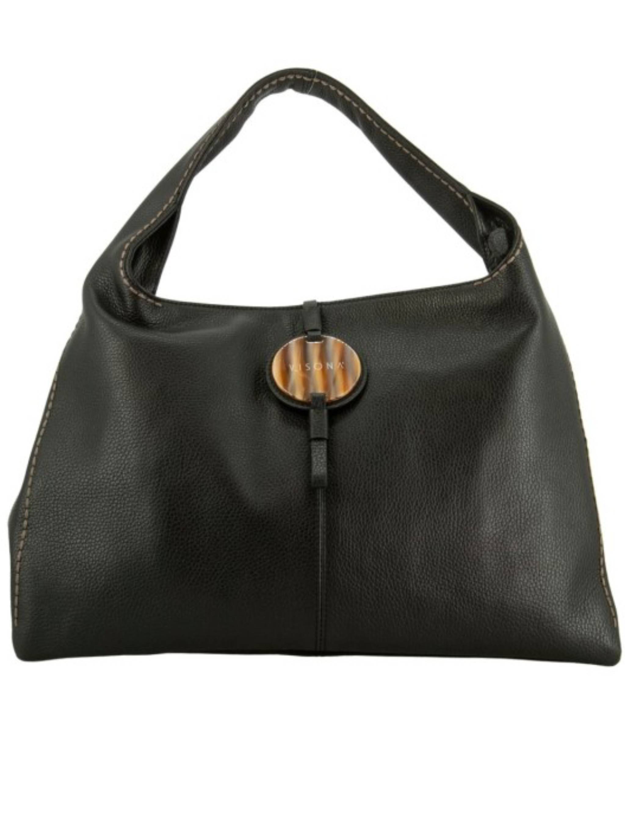 Black California Leather Oval Wooden Bag