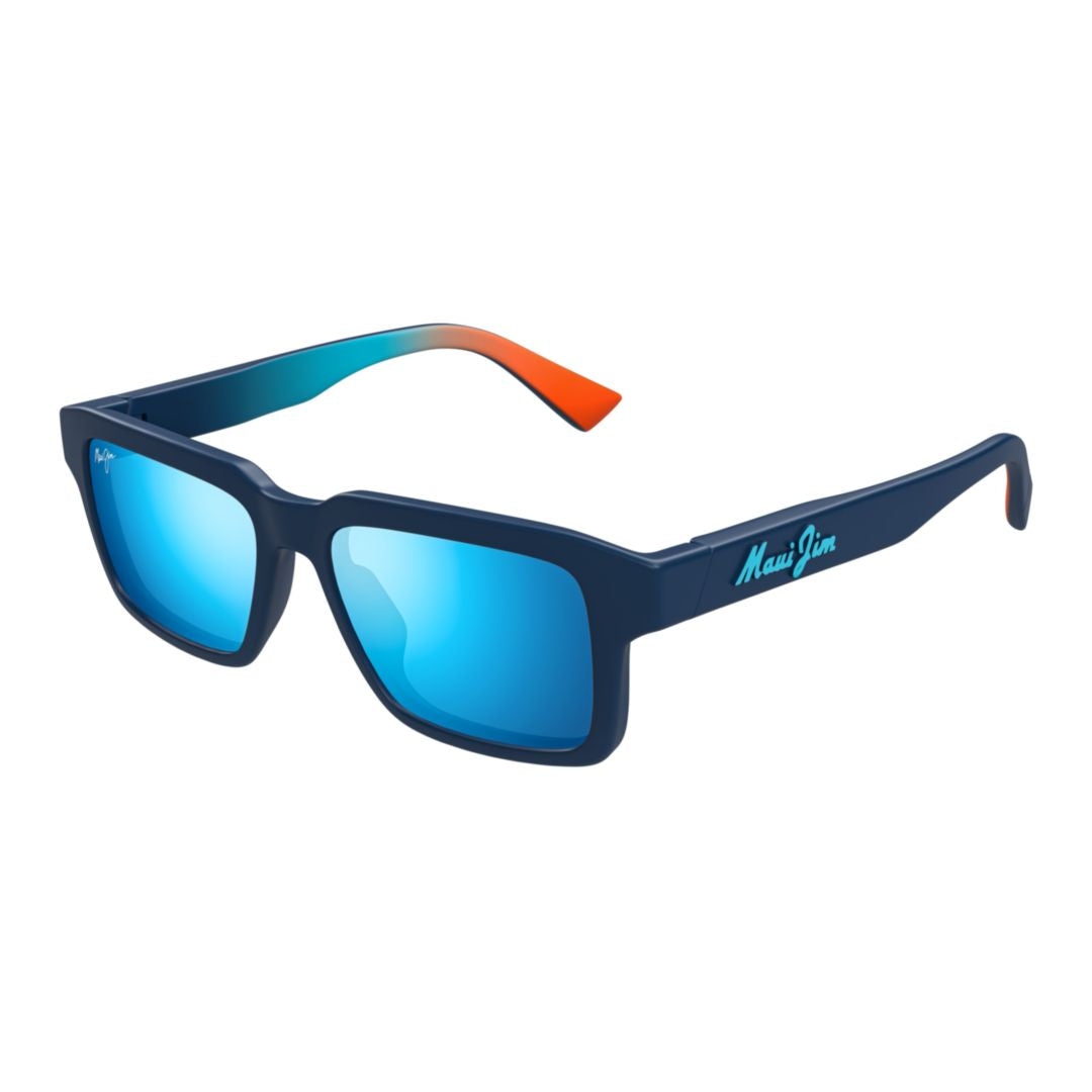 Kahiko Rectangular Frame Sunglasses with Reflective Blue Lenses