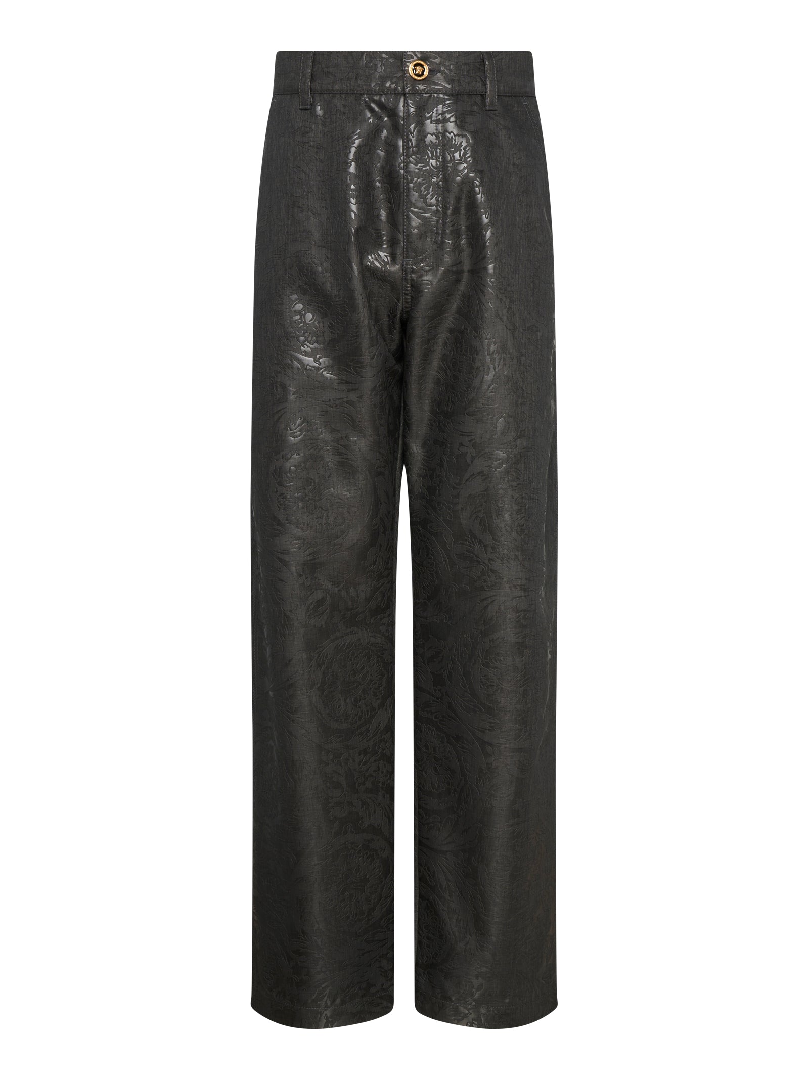 Grey Jacquard Trousers With Five-Pocket Design