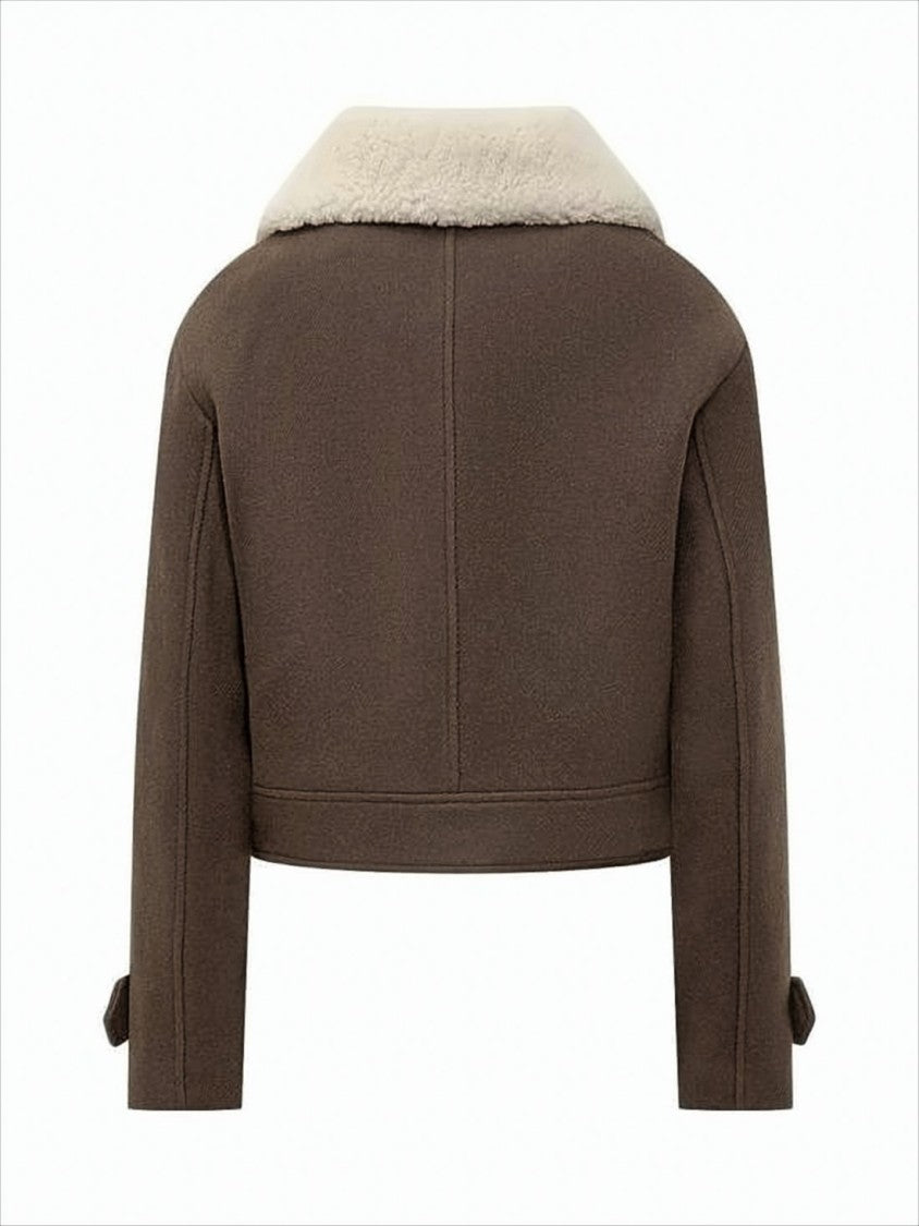 Cropped Wool Jacket With Plush Shearling Collar