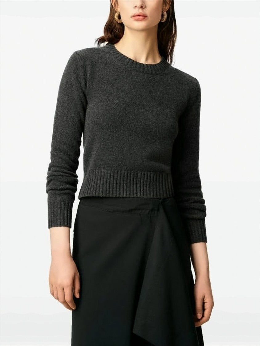 Cropped Grey Cashmere and Wool Sweater