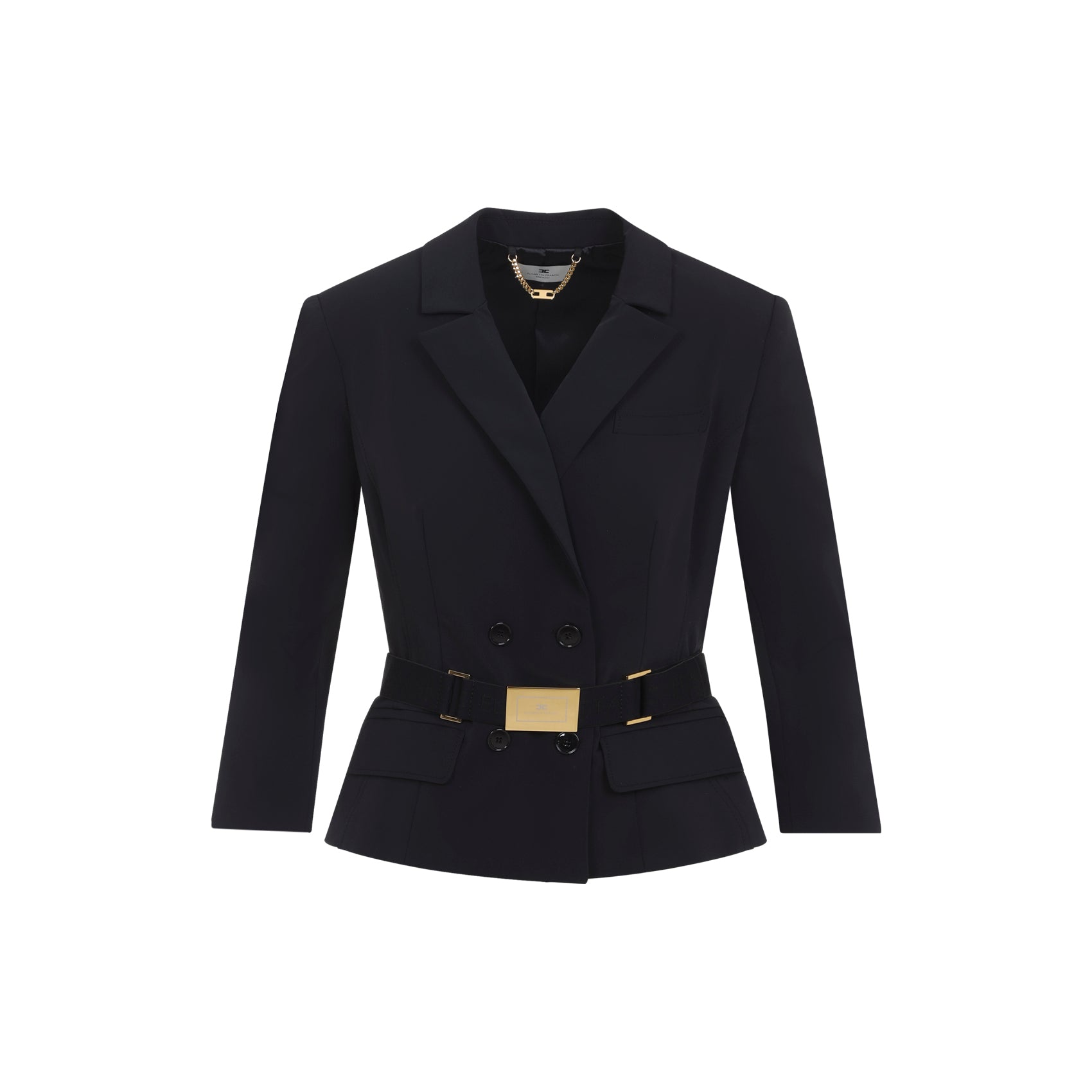 Double-Breasted Tailored Jacket with Gold Buckle Detail