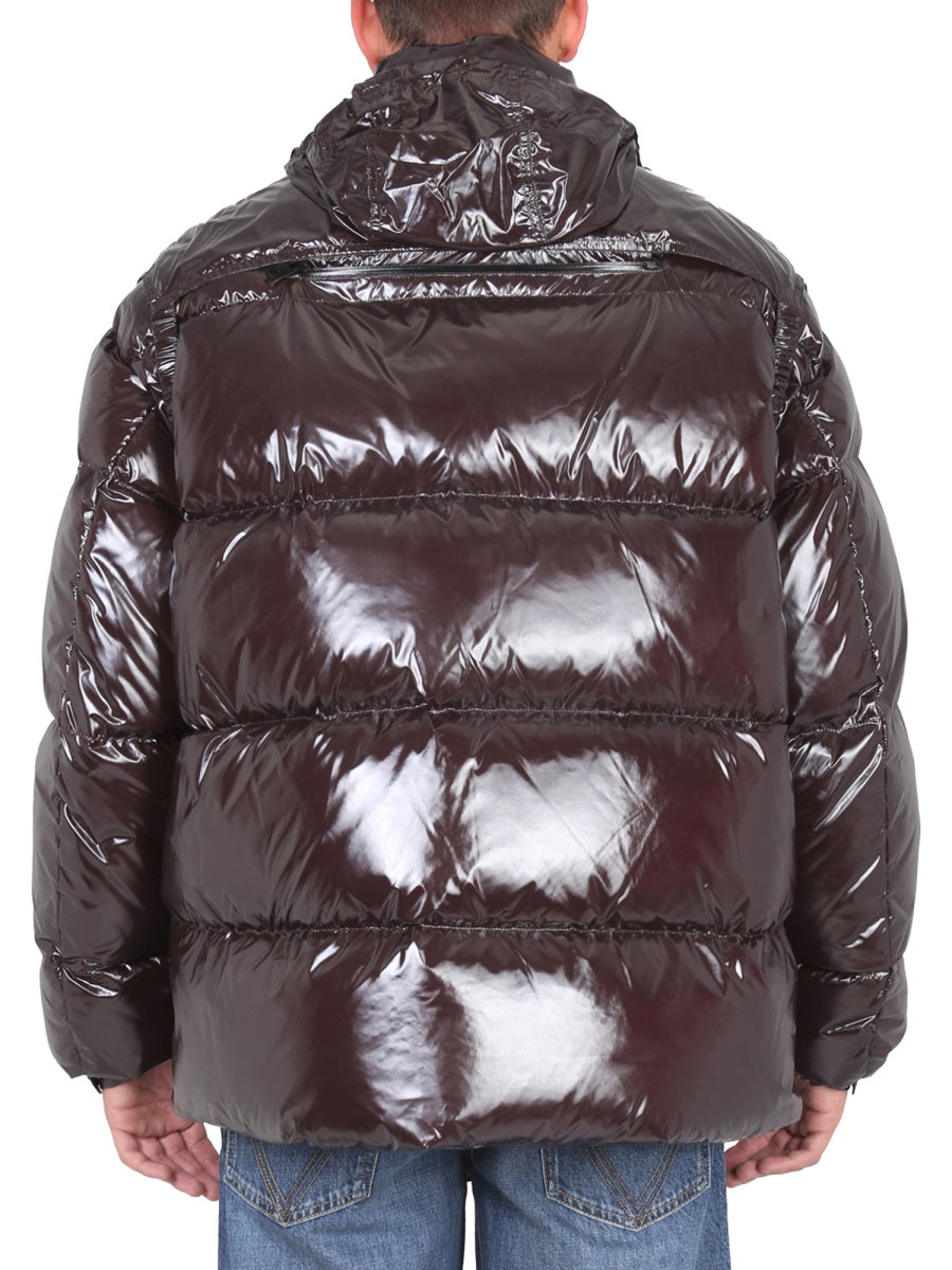 Short Glossy Puffer Jacket with Adjustable Hood
