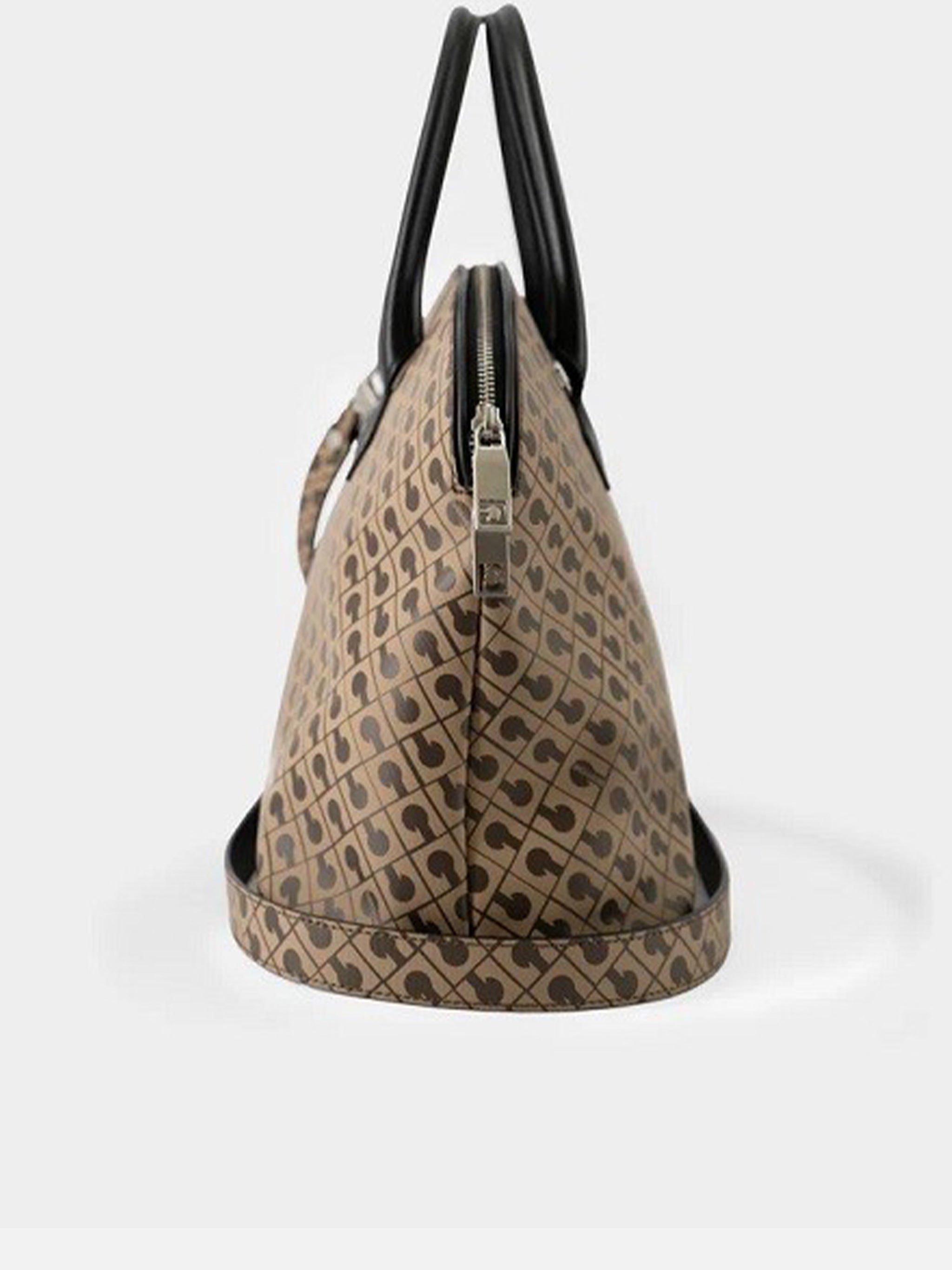 Large Brown Geometric Pattern Bowling Handbag