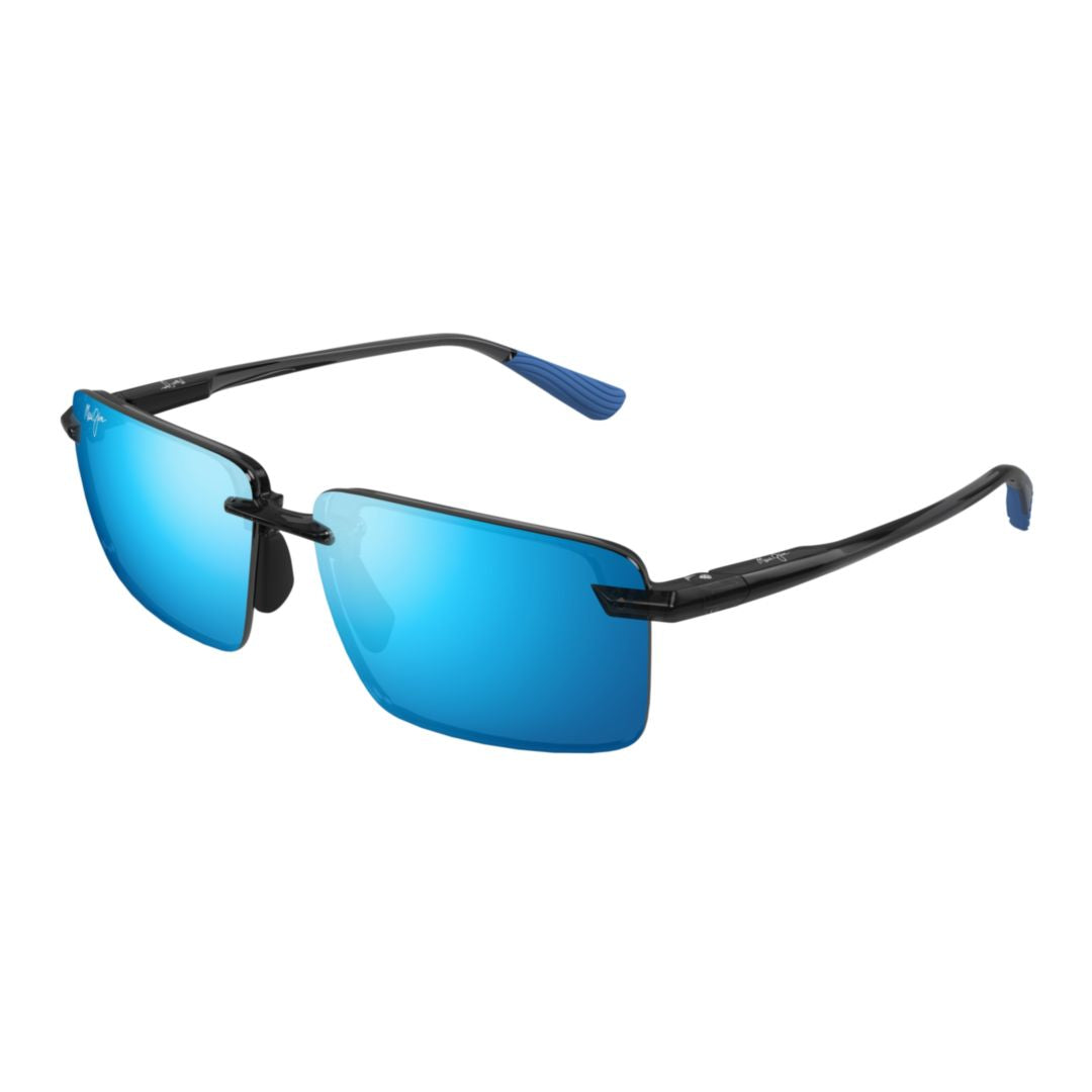 Laulima Rimless Sunglasses with Rectangular Blue Mirrored Lenses