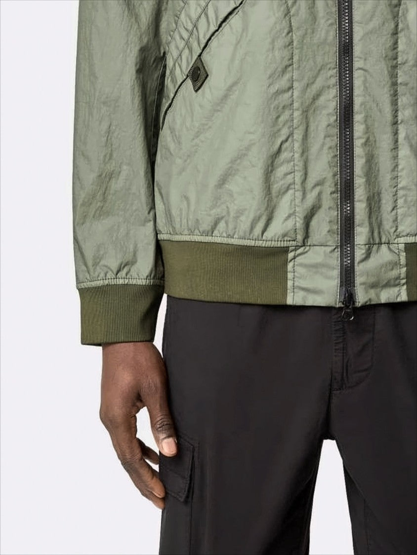 Lightweight Crinkled Texture Bomber Jacket with Flap Pockets