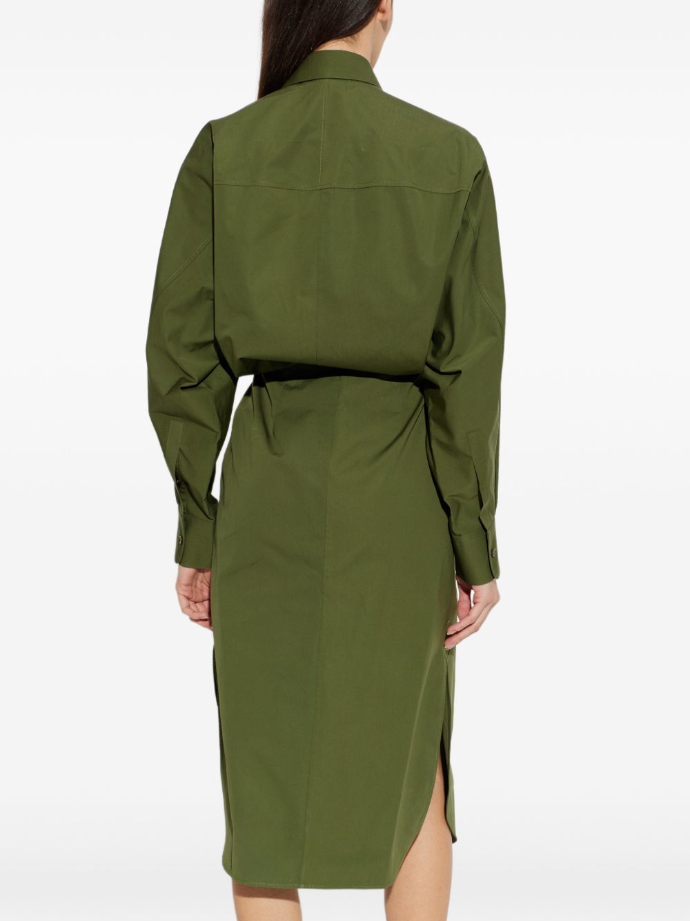 Tailored Green Silk and Nylon Midi Dress