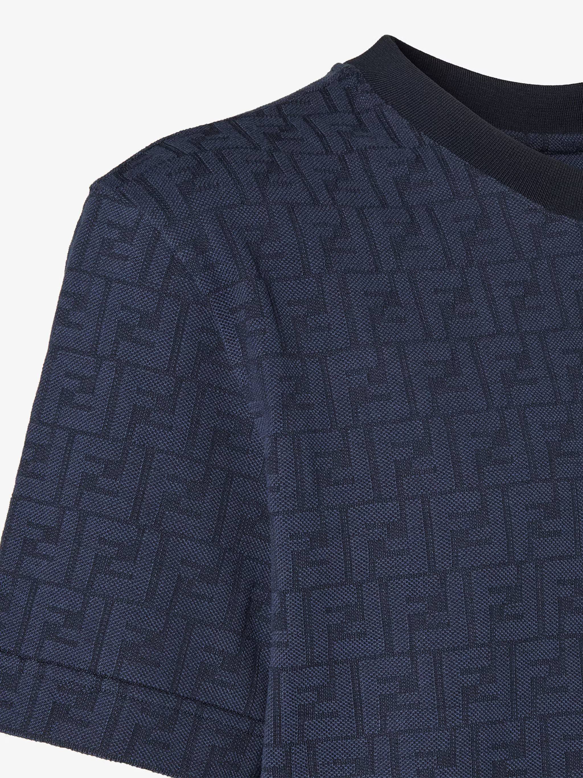 Short-Sleeved T-Shirt with Textured Pattern and Ribbed Collar