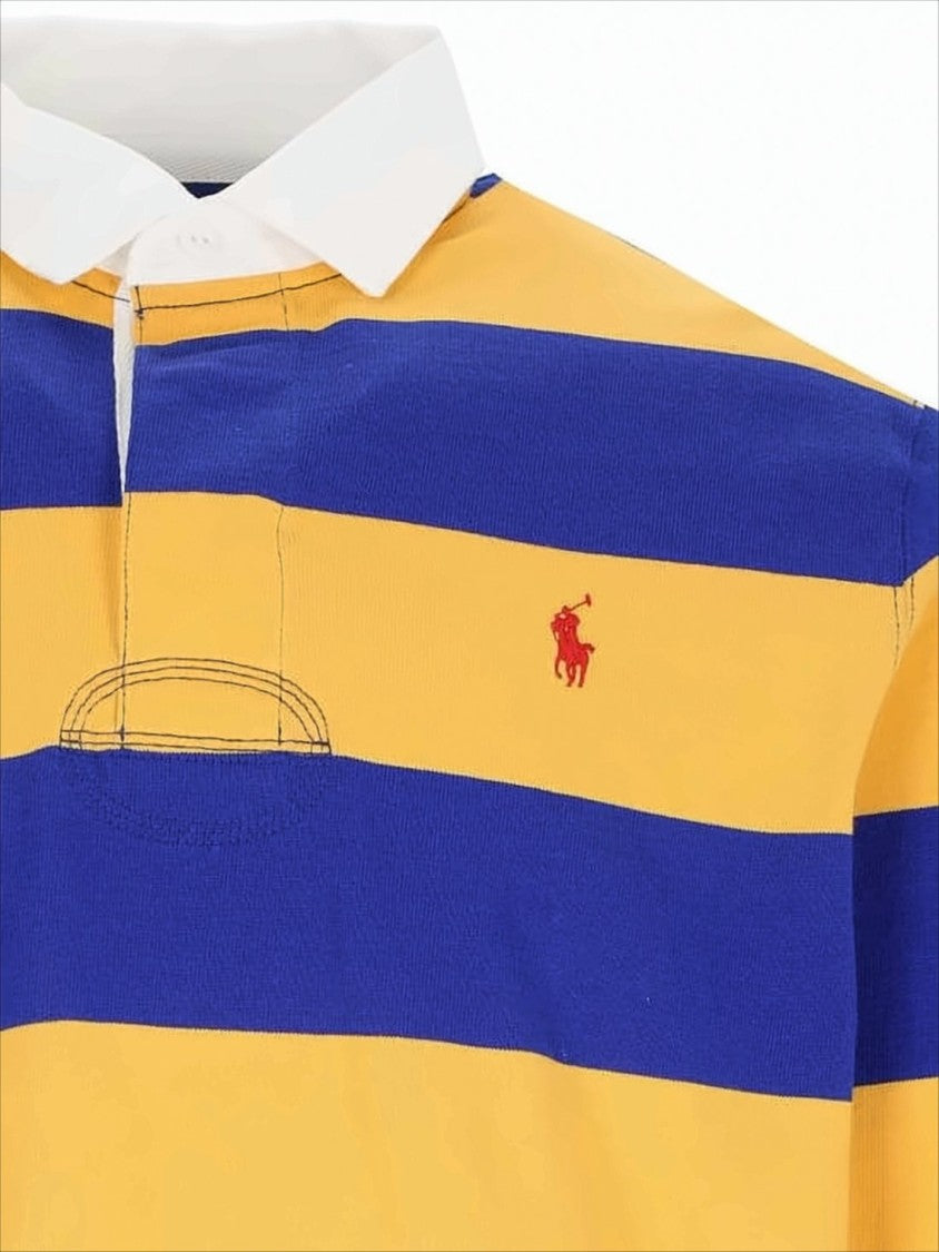 Horizontal Stripe Long-Sleeve Polo Shirt With Classic Collar