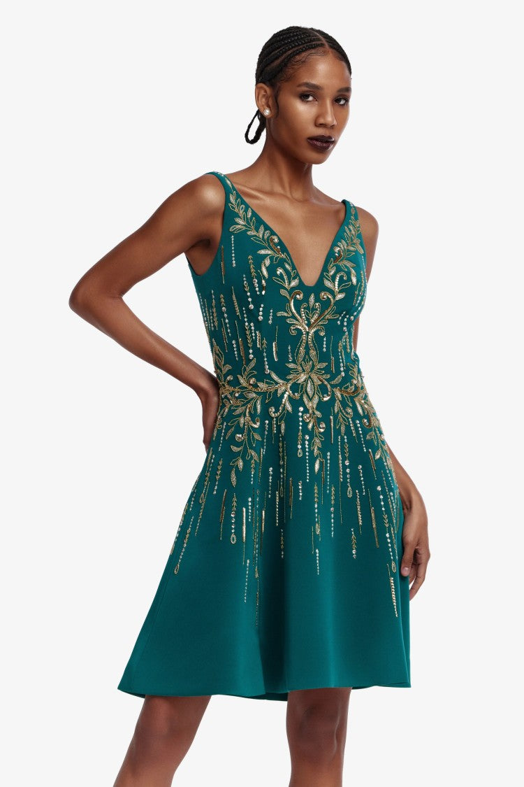Short Crepe Beaded Dress