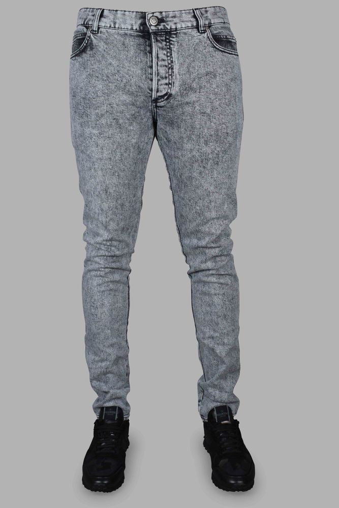 Faded Gray Slim-Fit Jeans With Logo Detail