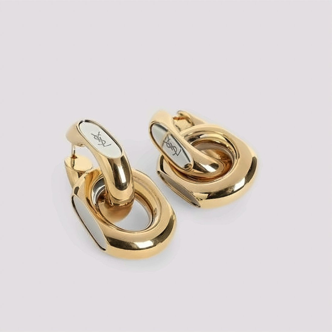 Gold Silver Polished Metallic Linked Earrings