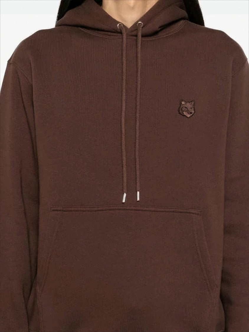 Relaxed Fit Brown Hoodie With Embroidered Fox Emblem