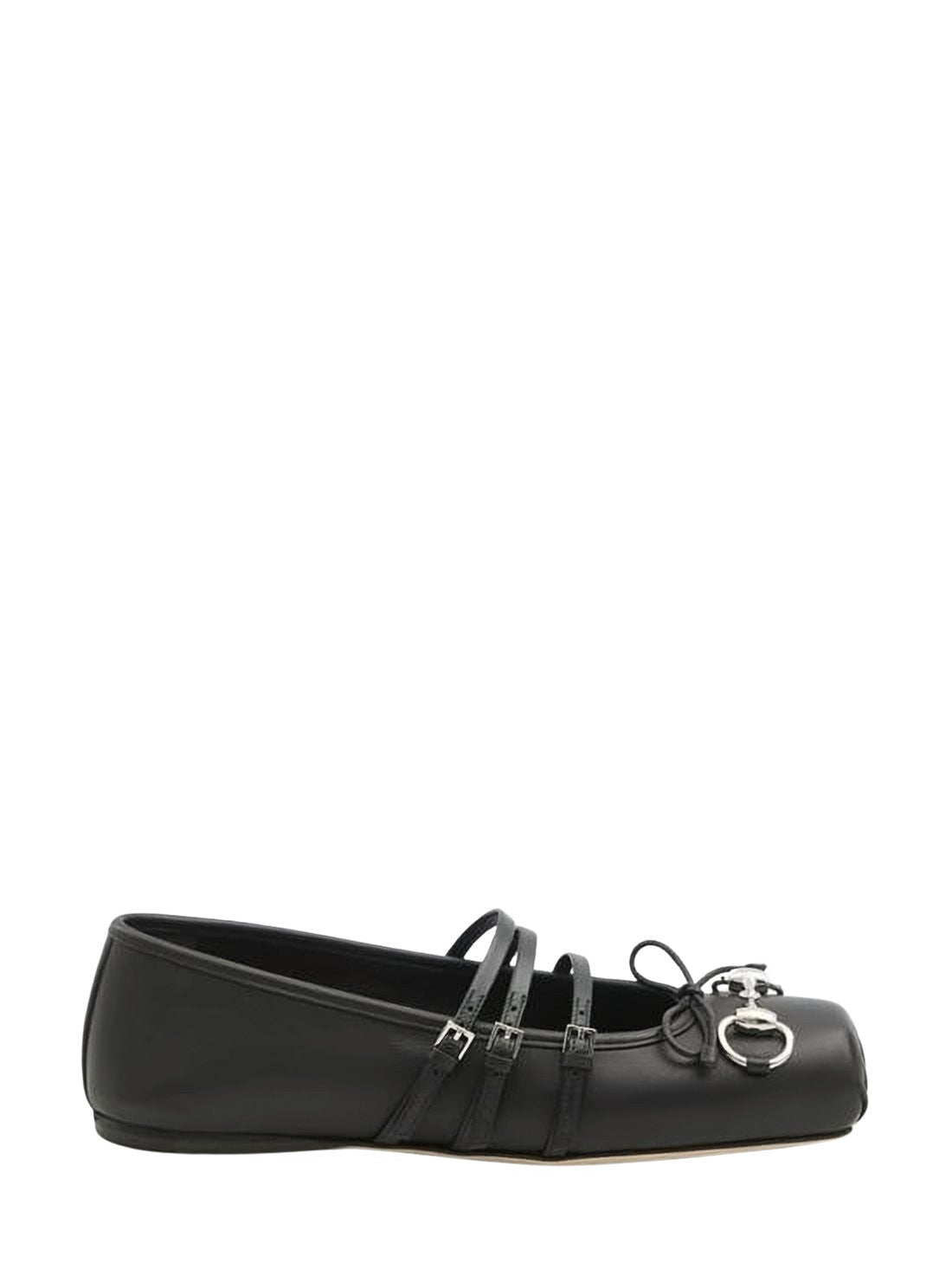 Black Leather Ballet Flats with Square Toe