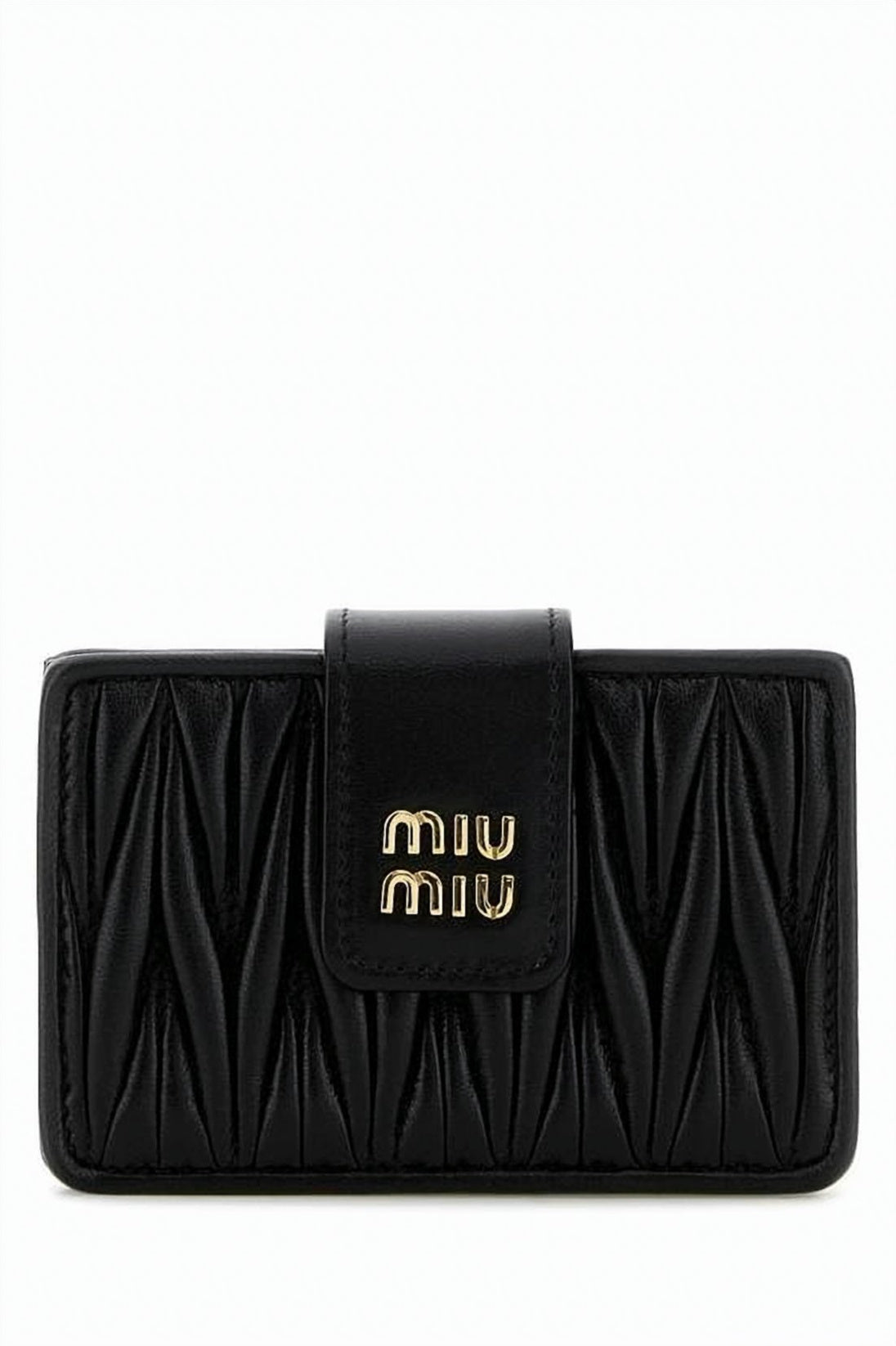 Ruched Texture Lambskin Leather Wallet with Flap Closure