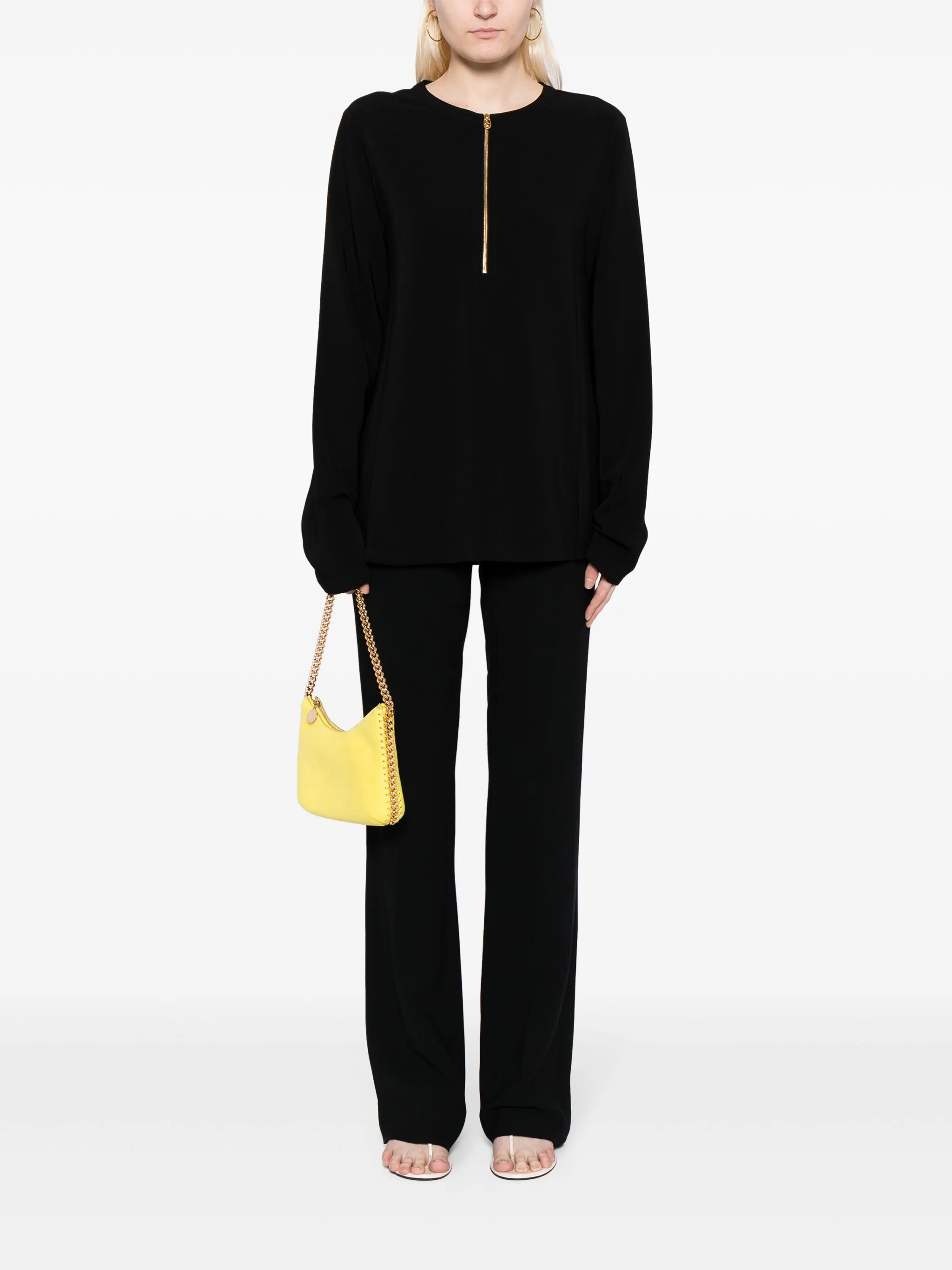 Black Iconic Zip Detailed Viscose Top