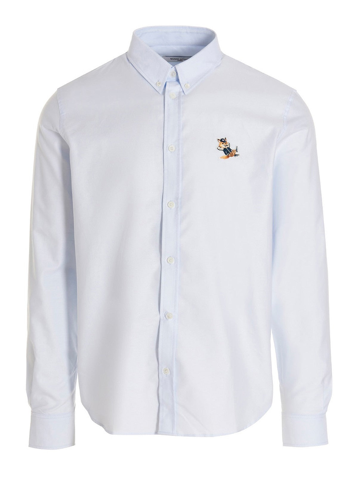 Long-Sleeve Button-Up Shirt With Classic Collar And Embroidered Charm