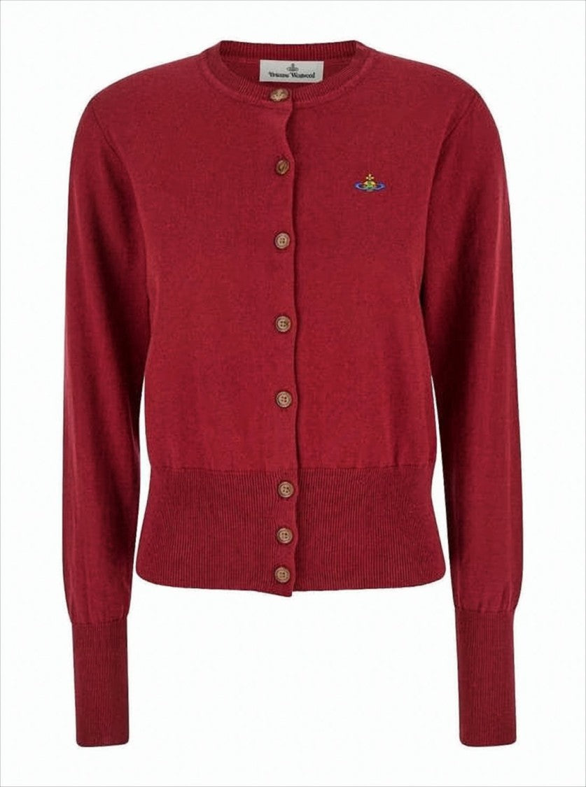 Classic Red Cashmere Blend Cardigan with Embroidered Emblem