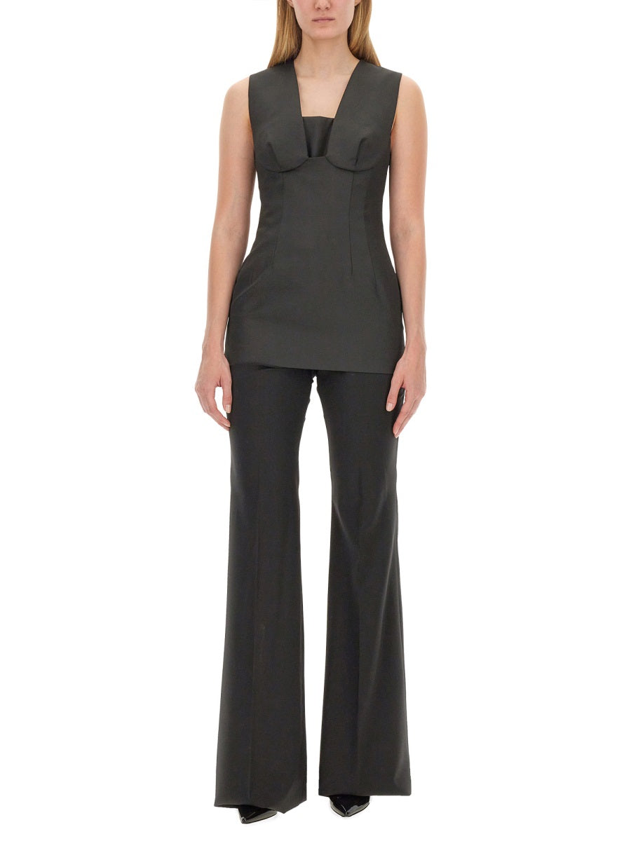 Structured Sleeveless Top With Deep Square Neckline