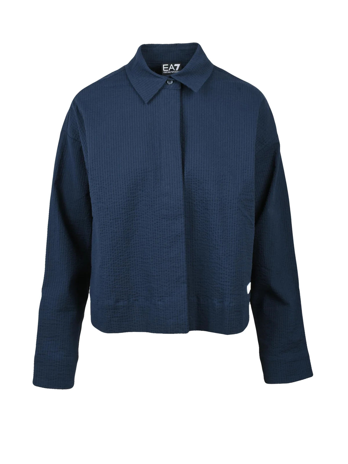 Blue Cotton Elastane Short Shirt