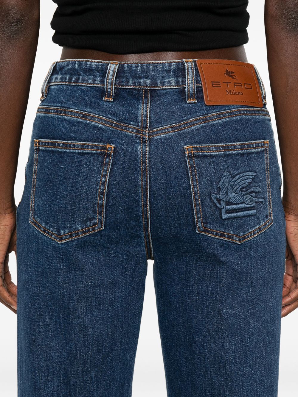Straight-Leg Blue Denim Jeans With Embroidered Logo