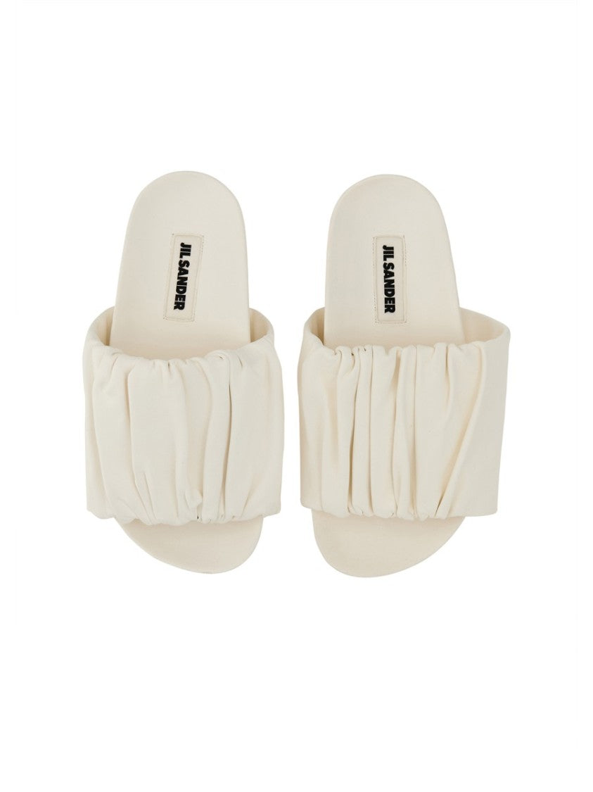 Gathered Calfskin Sandals With Design