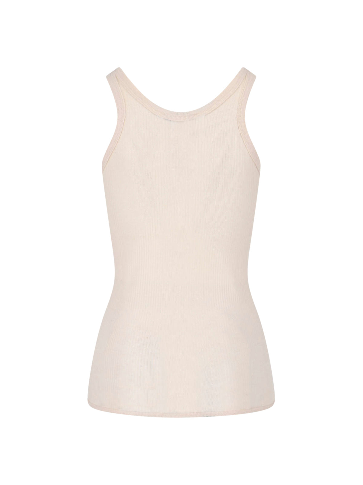 Cream Ribbed Silk Blend Minimalist Top