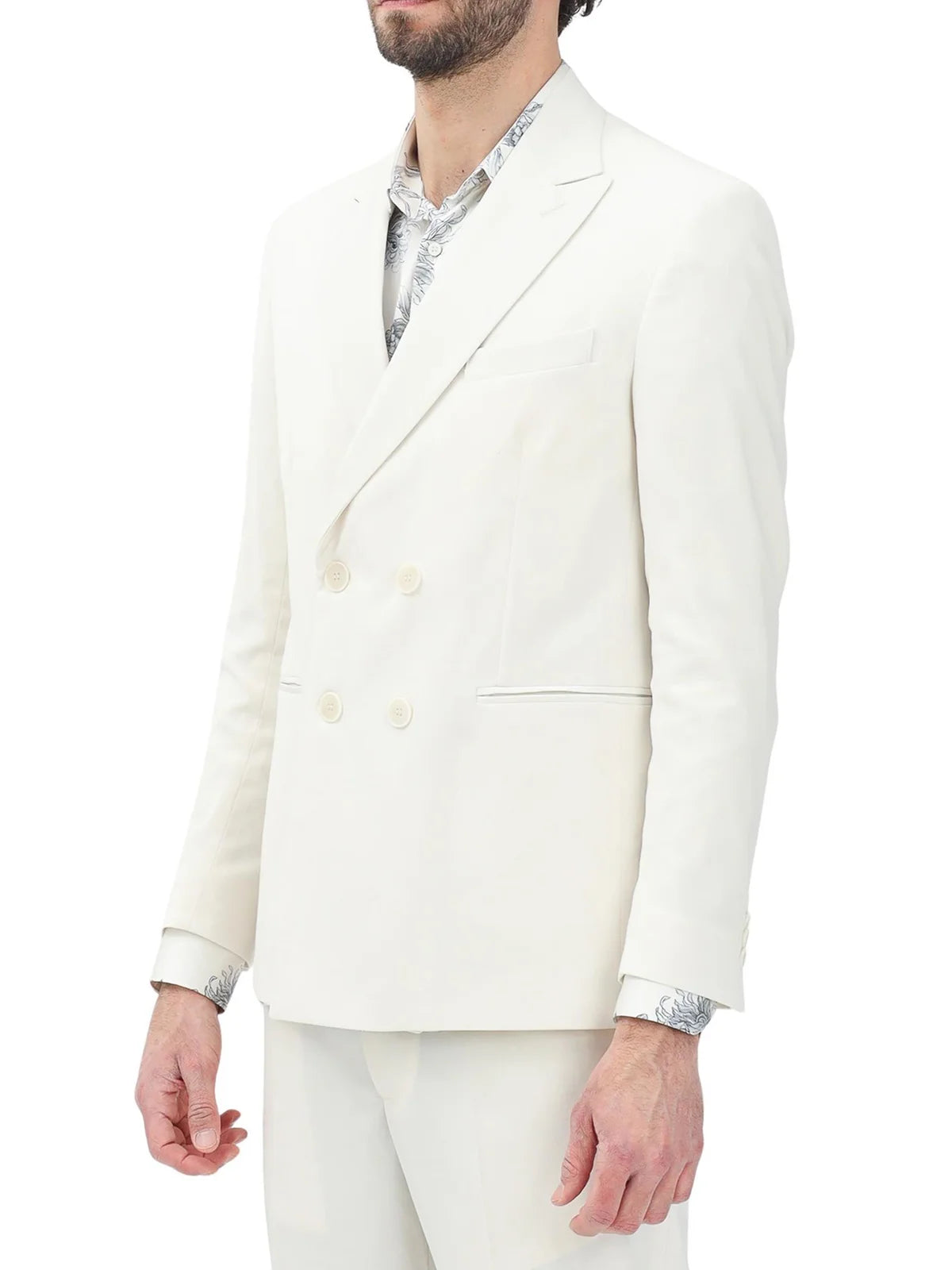 White Polyester Viscose Elastane Double-Breasted Jacket