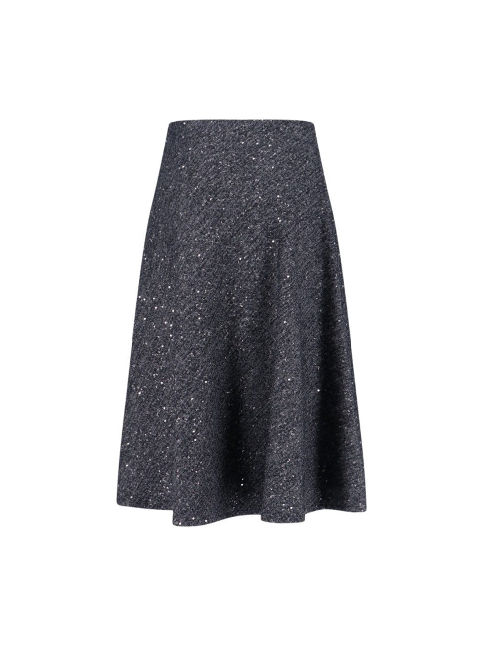 Flared Grey Skirt With Textured Fabric And Sequined Detail