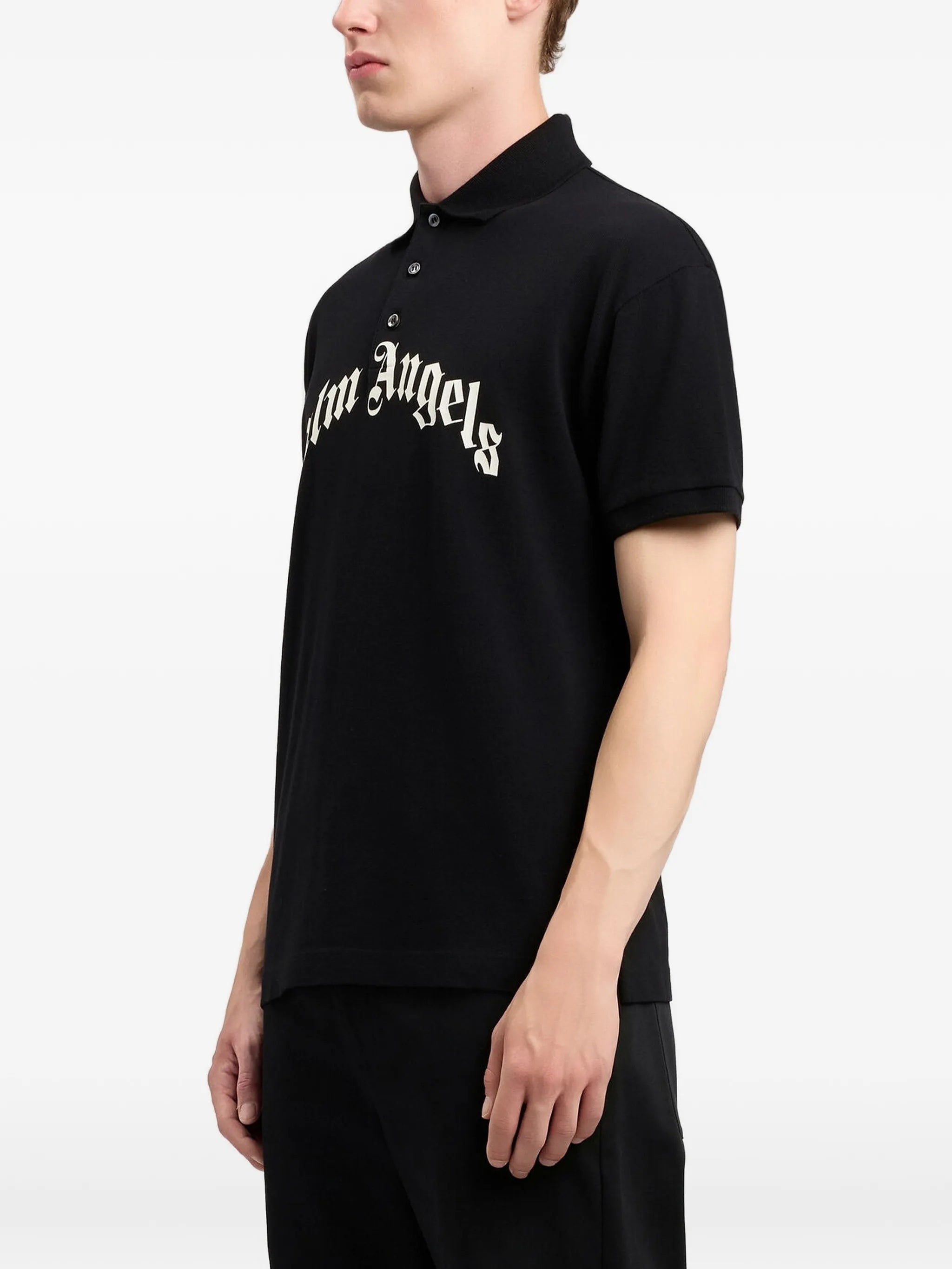 Black Curved Logo Polo Cotton Shirt