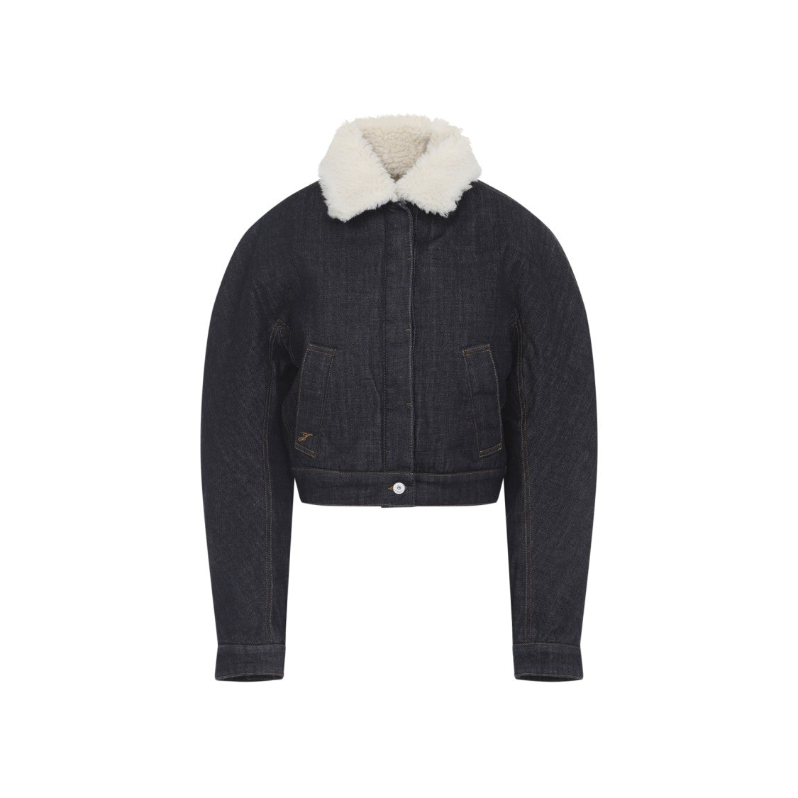 Cropped Denim Jacket with Plush Shearling Collar
