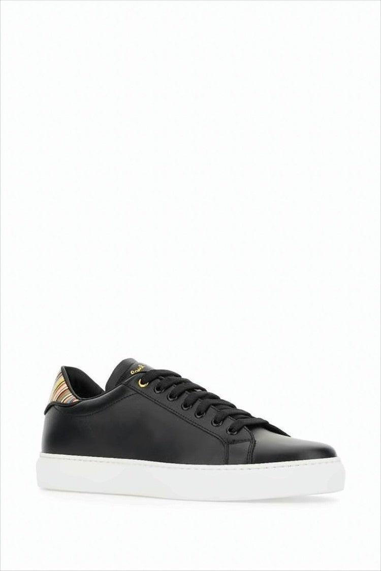 Smooth Leather Low-Top Sneakers with Multicolored Striped Detail