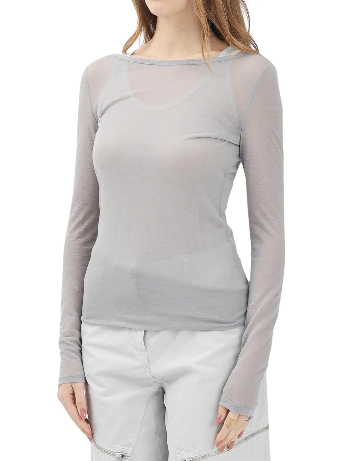 Grey Cotton Nylon Double Brushed T-shirt