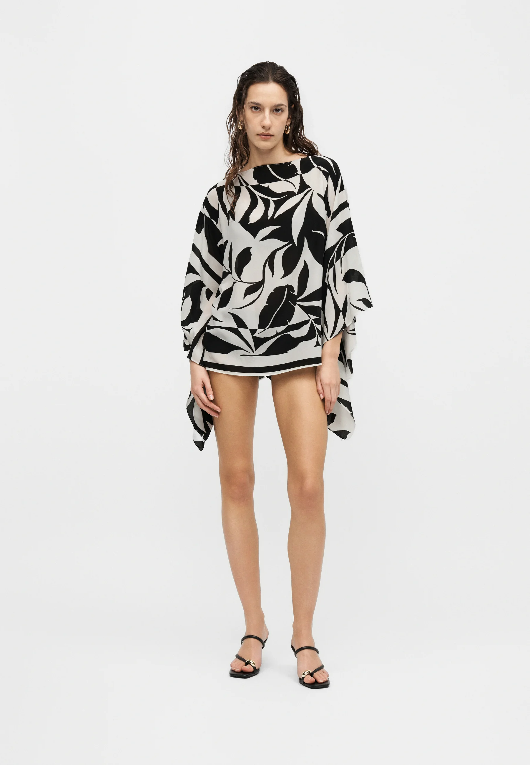 Asymmetrical Hem Tunic with Flowing Sleeves