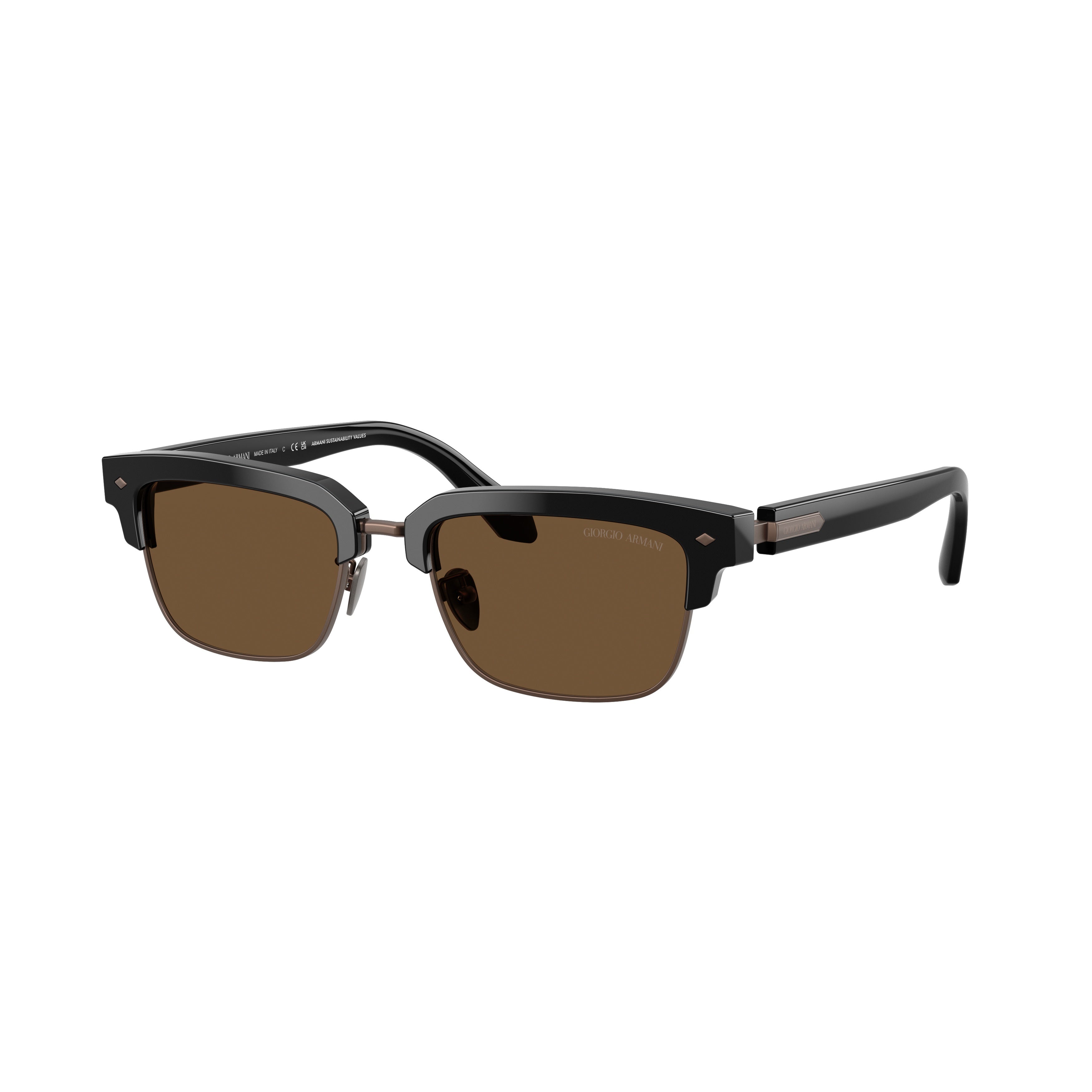 0ar8243 Rectangular Black Acetate Sunglasses with Brown Lenses
