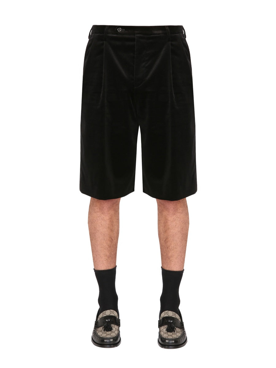 Stretch Velvet Shorts with Zipper Closure