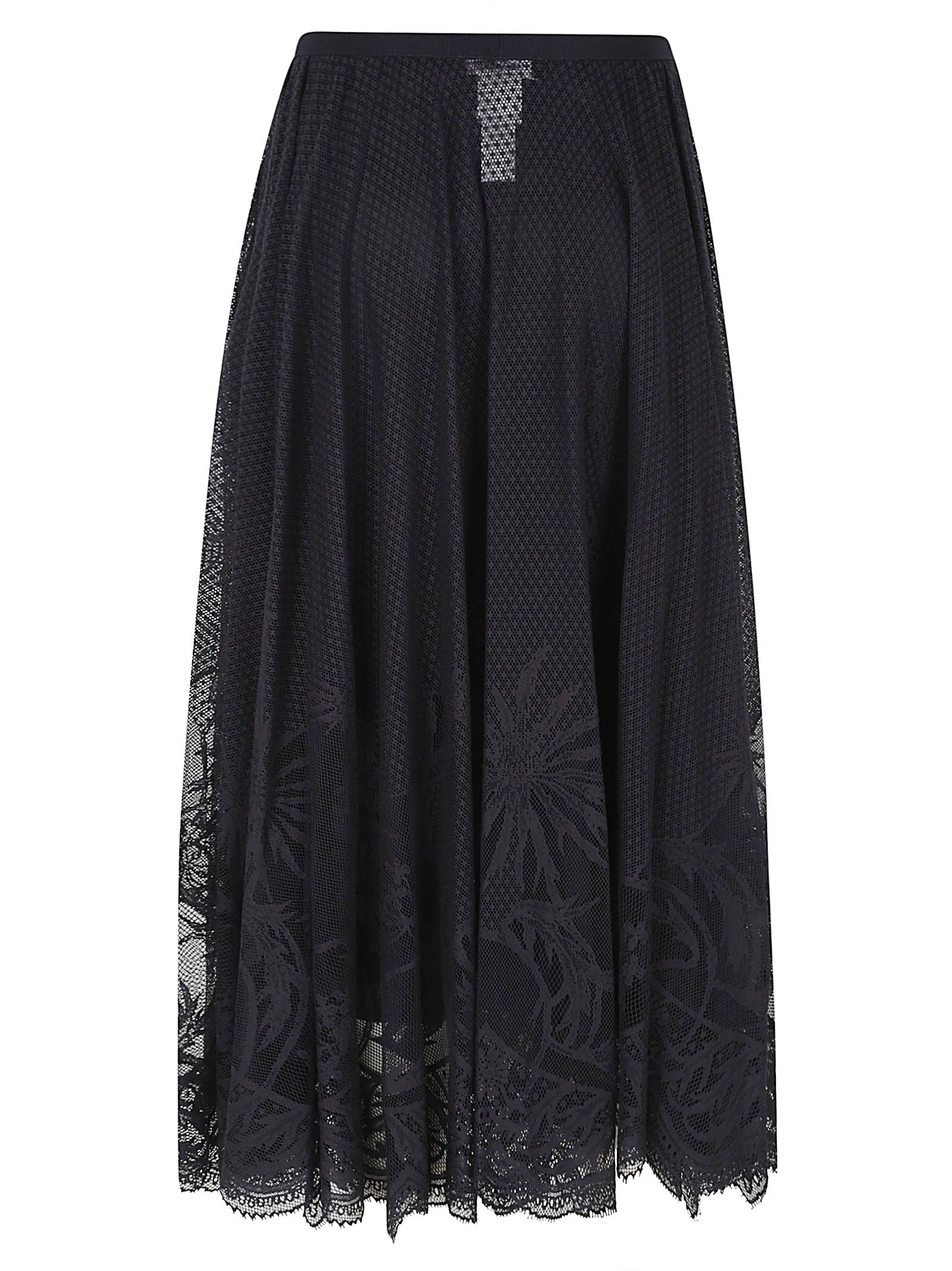 Flared Midi Skirt With Crochet Lace