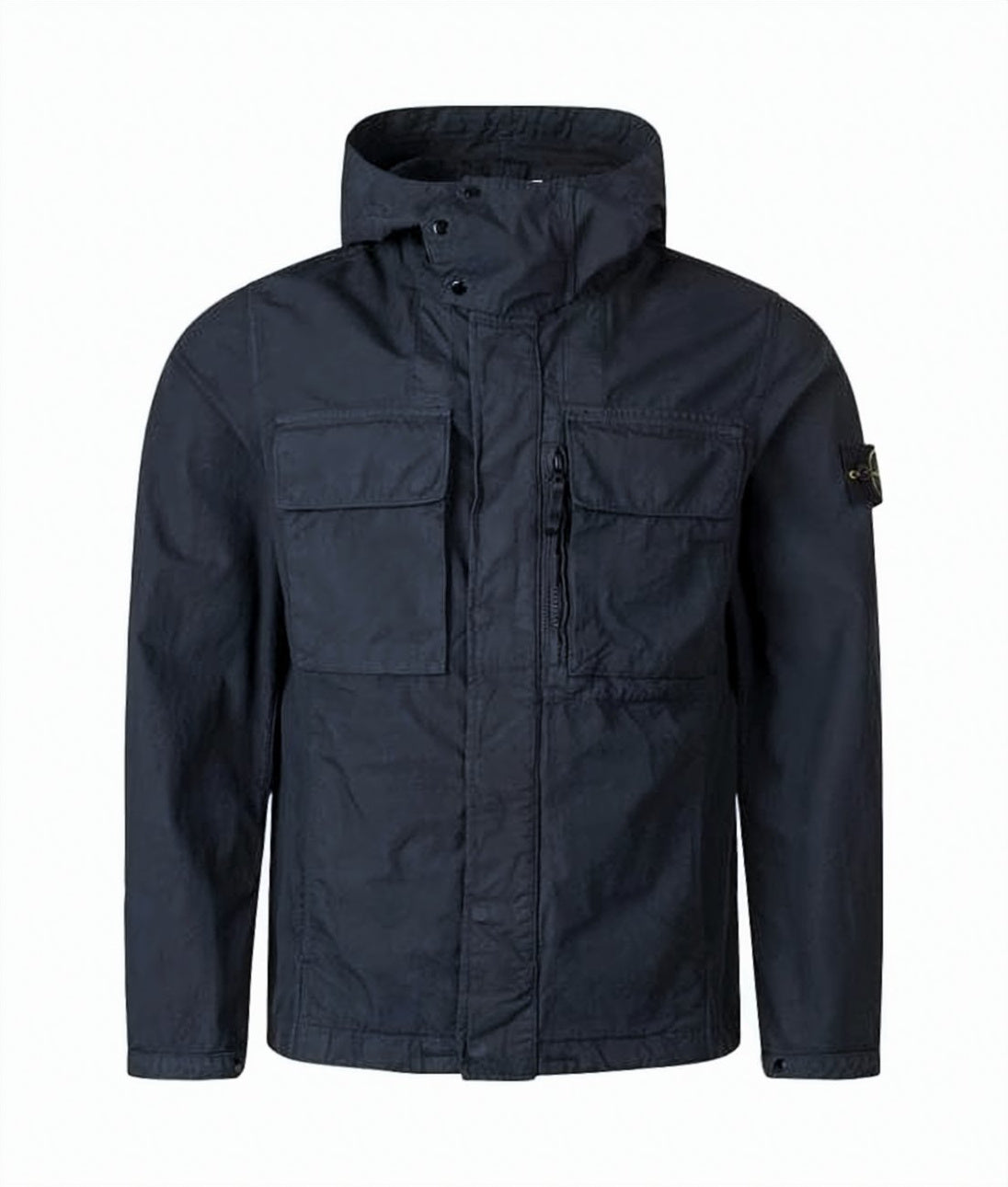 Structured Blue Utility Jacket With Hood