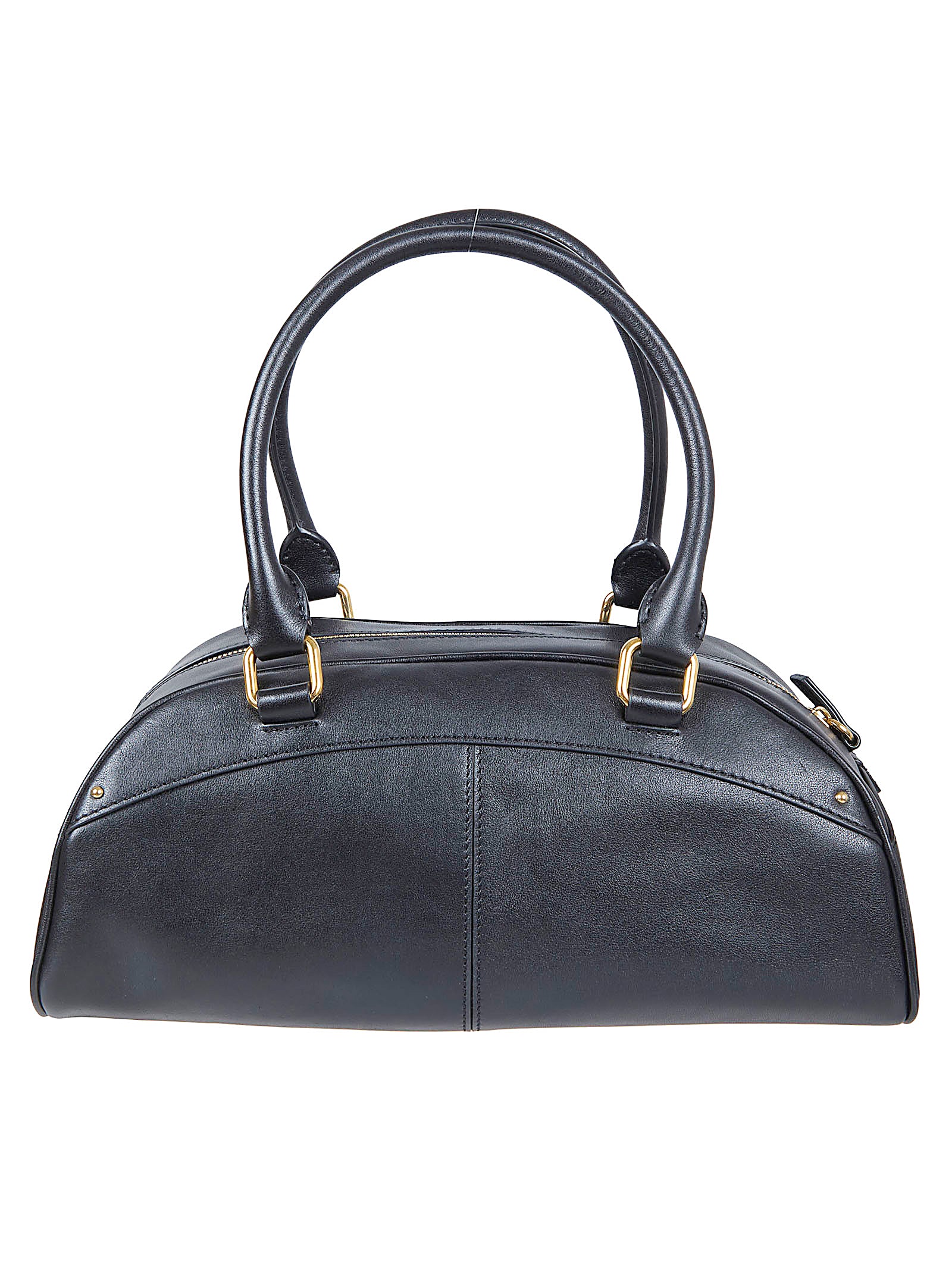 Structured Black Handbag with Gold-Tone Hardware and Removable Keychain