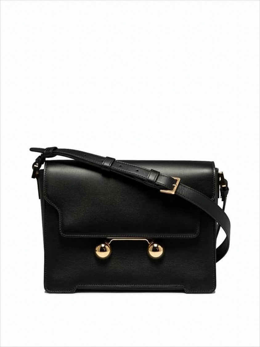 Sleek Rectangular Black Crossbody Bag with Gold-tone Metal Closure