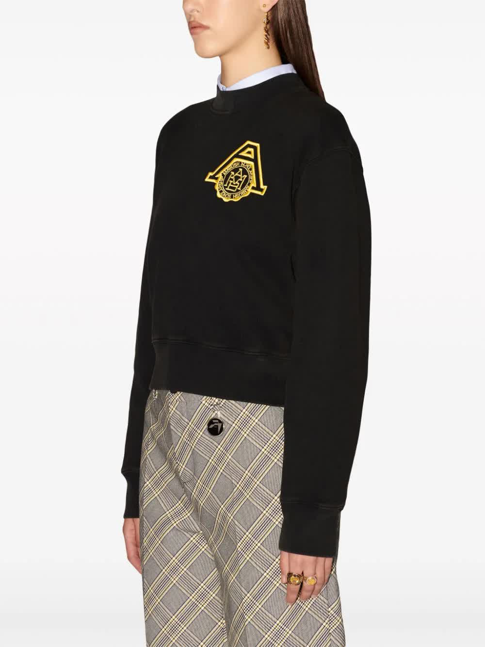 Black Scholarship Cropped Emblem Cotton Sweater