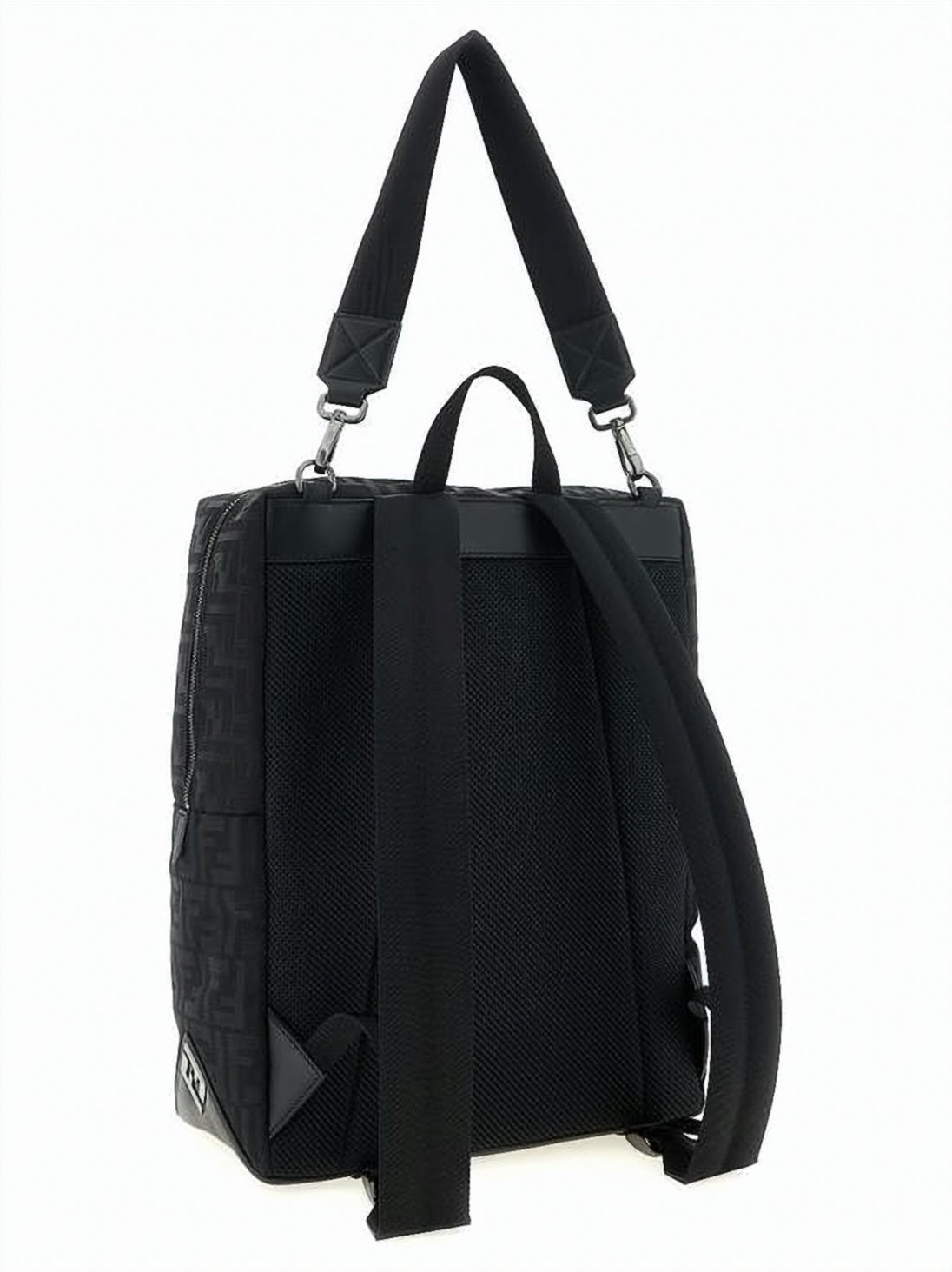 Textured Fabric Backpack with Leather Accents