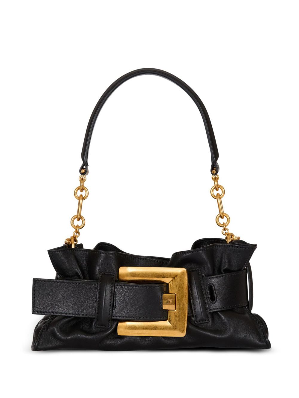 Gathered Black Handbag With Gold Buckle
