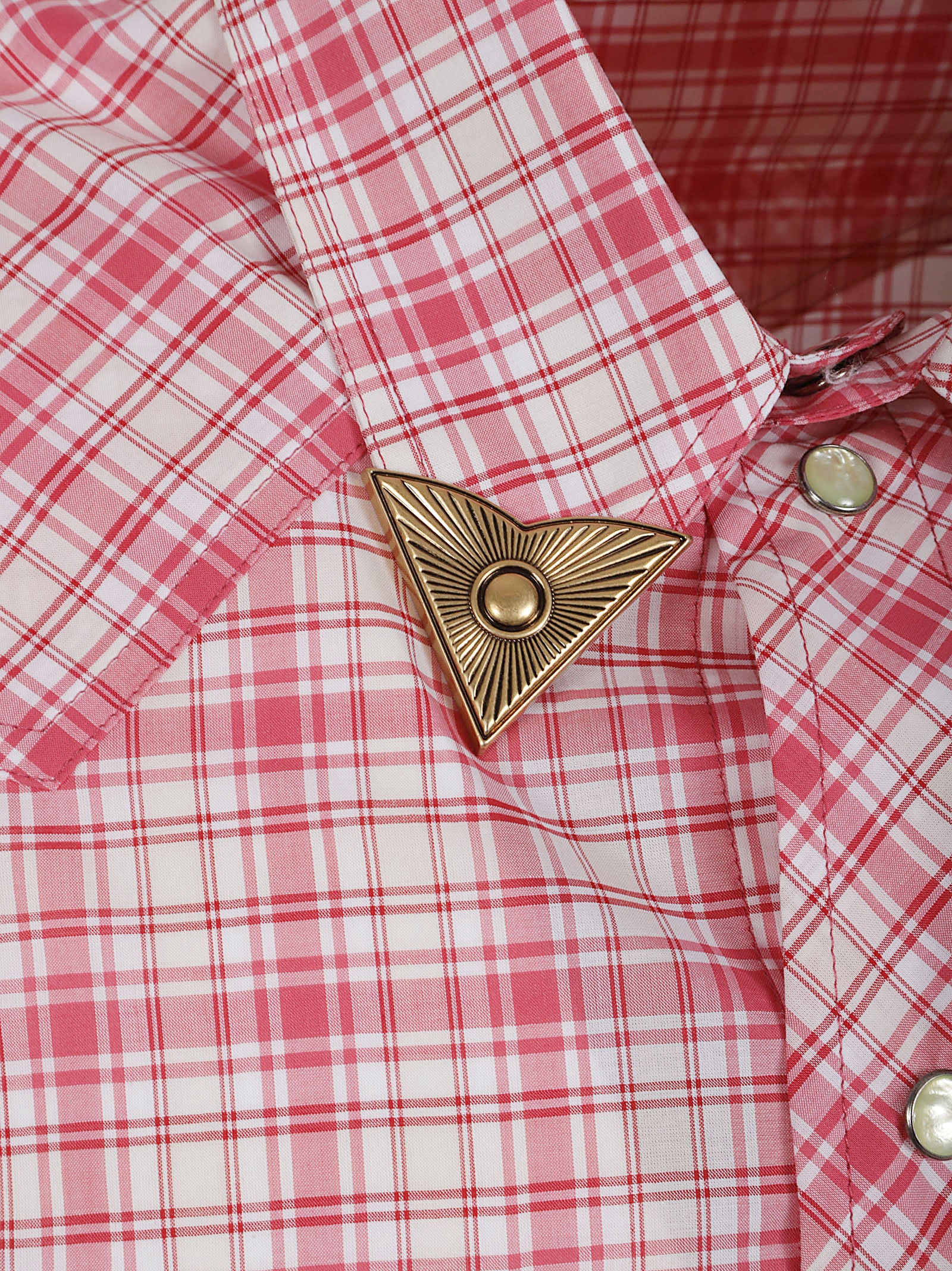 Plaid Casual Shirt with Gold Accents and Tailored Detailing