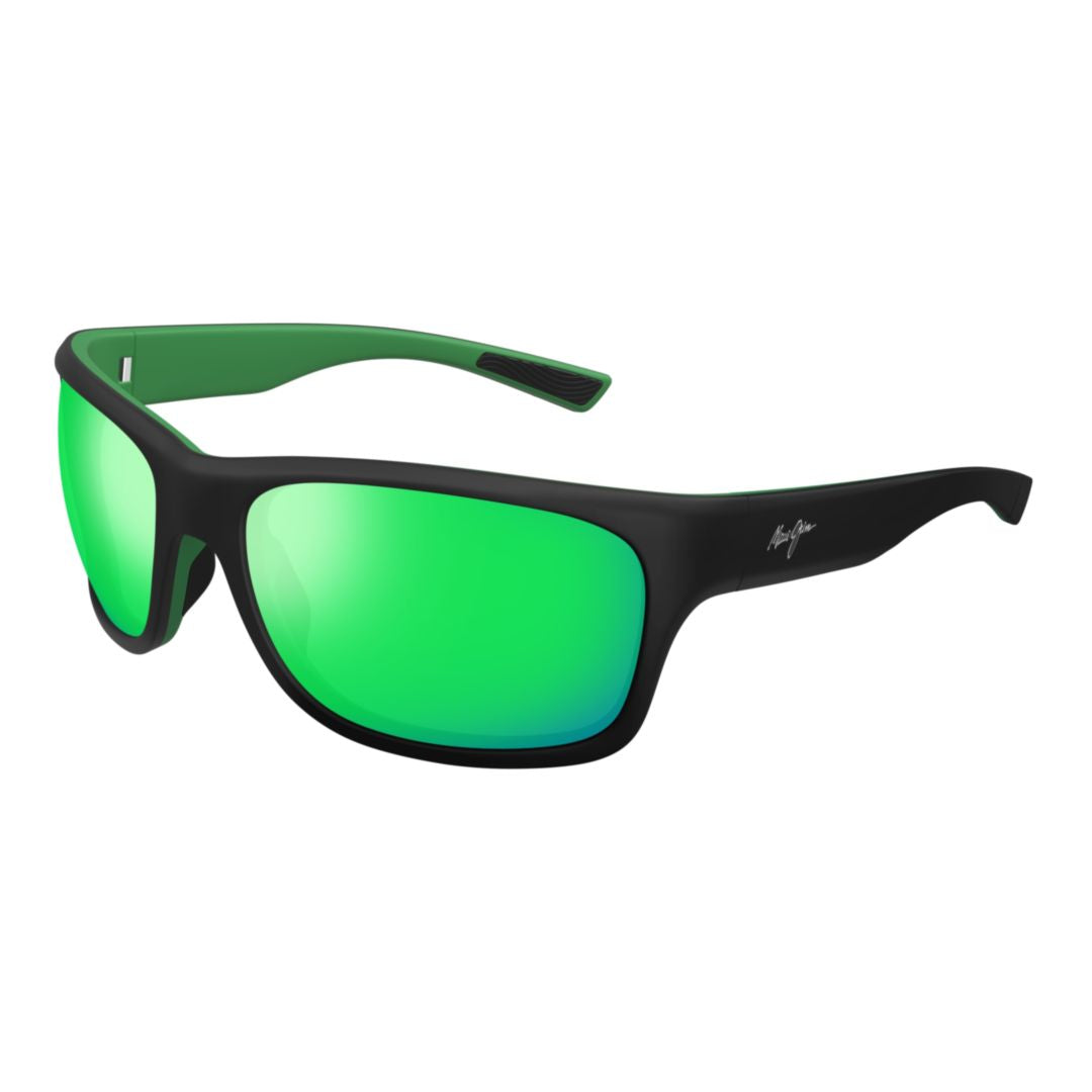 Ano Nui Matte Black Rectangular Sunglasses with Green Mirrored Lenses