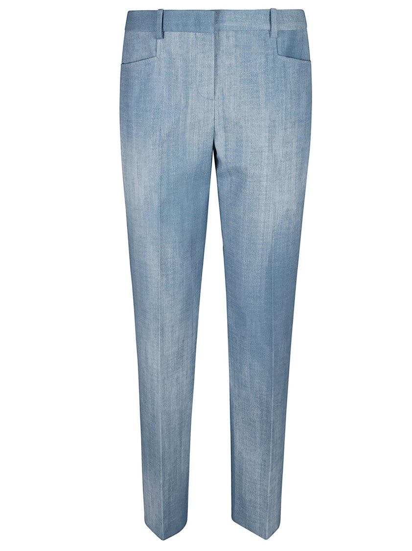 Tailored Blue Trousers With Mid-Rise Waist