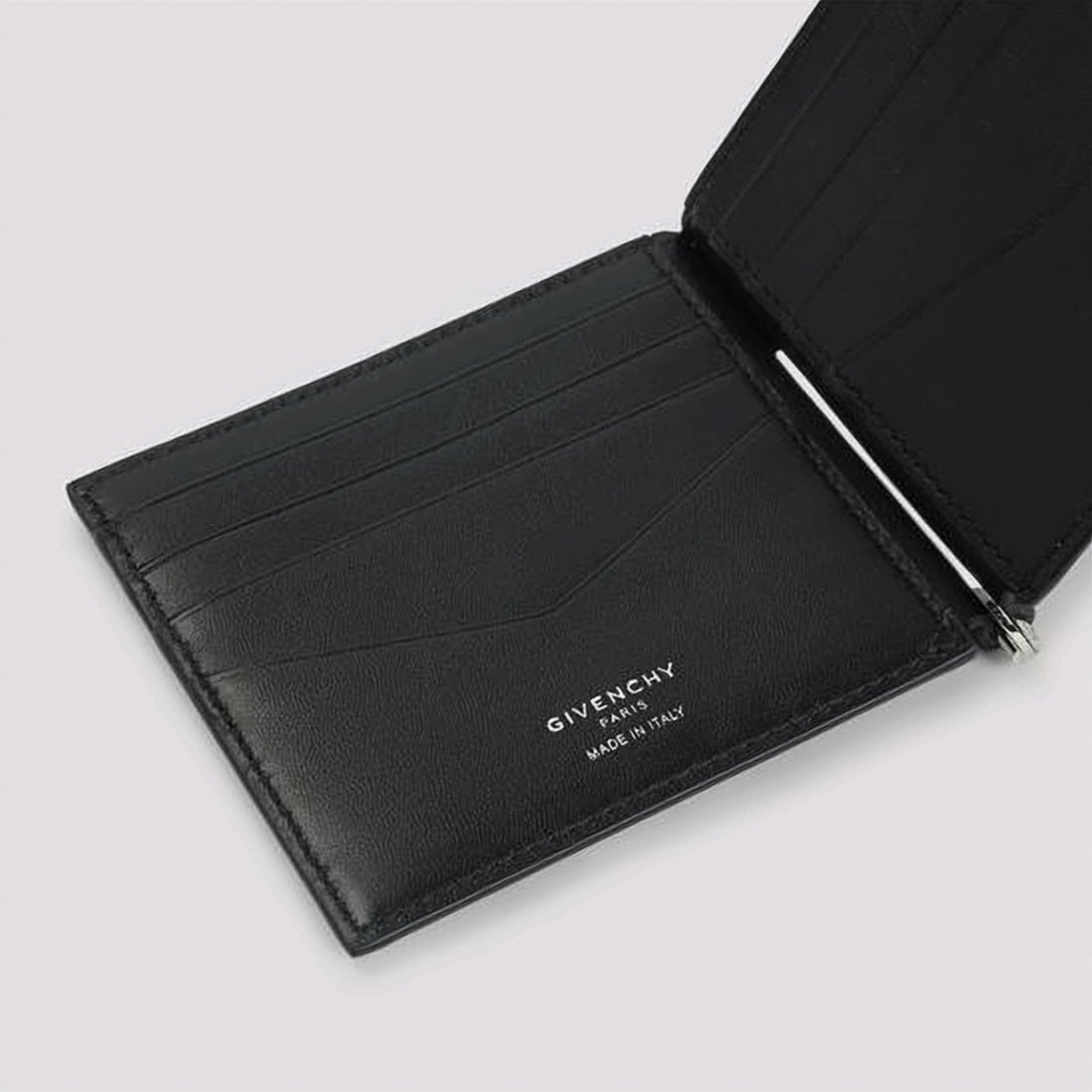 Textured Black Calf Leather Money Clip Bifold Wallet
