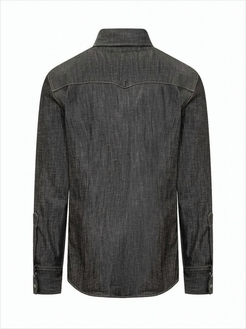 Long-Sleeve Casual Denim Shirt with Pocket Details