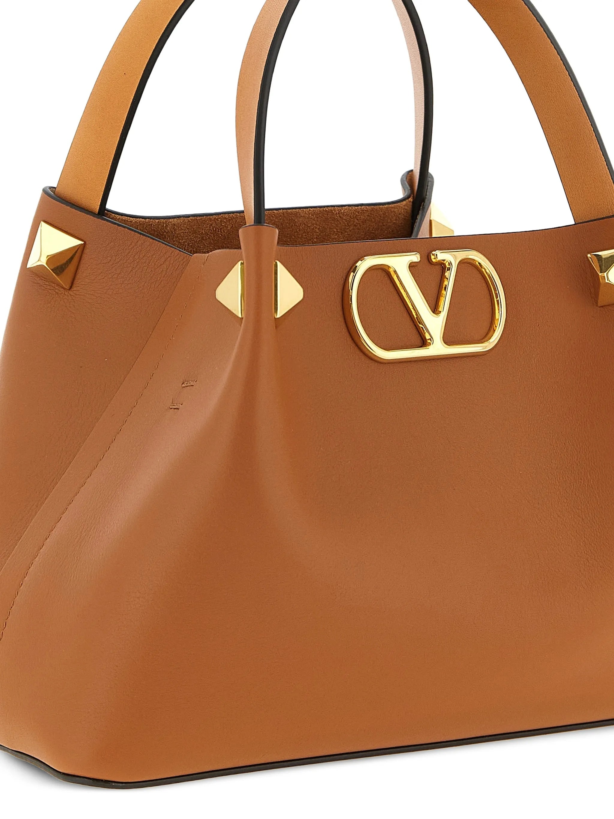 Structured Tan Leather Tote with Gold-tone Accents