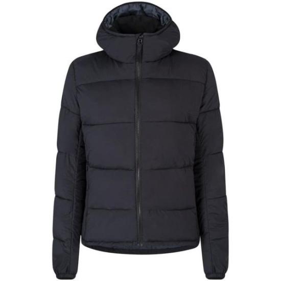 Horizontal Quilted Padded Jacket with High Collar and Hood